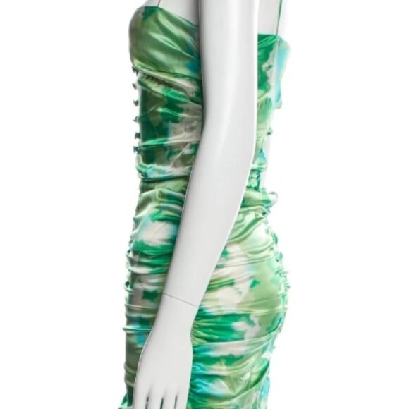 NWT GANNI Silk Stretch Satin Green Sleeveless Mini Dress Size 38 $495 - Picture 10 of 14